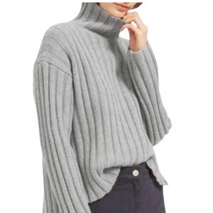 MERINO WOOL ITALMODE Women’s Gray Ribbed Long Sleeve V Neck Sweater Size XL EUC